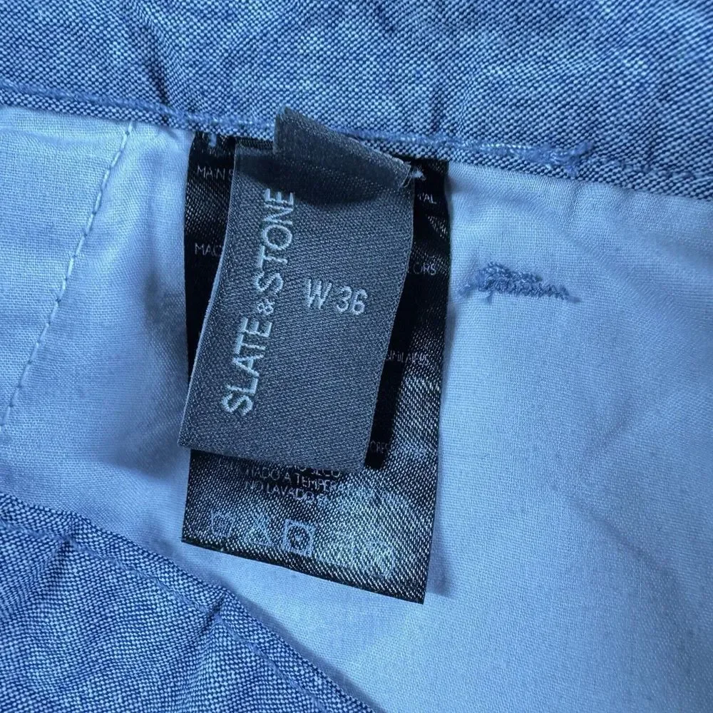 Slate & Stone Shorts‎ Men's 36 Waist Cotton Blend Causal Stretch Blue Flat Front